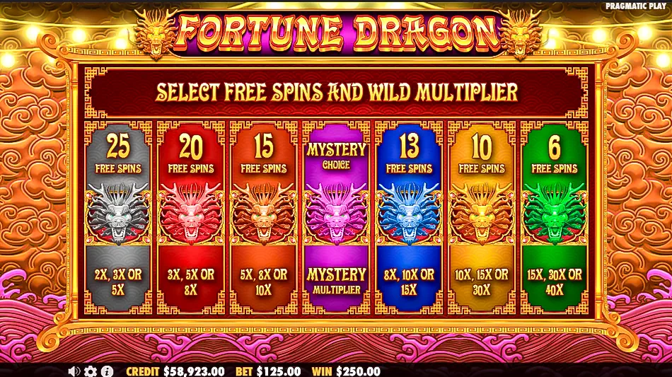 A selection of bonus games in Pragmatic Play's Fortune Dragon Slot
