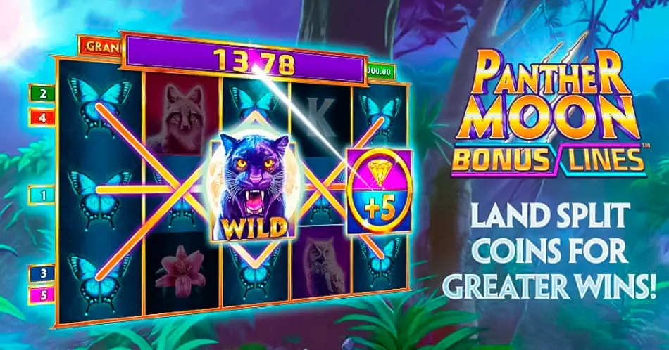 Playtech's Panther Moon: Bonus Lines slot intro splash screen
