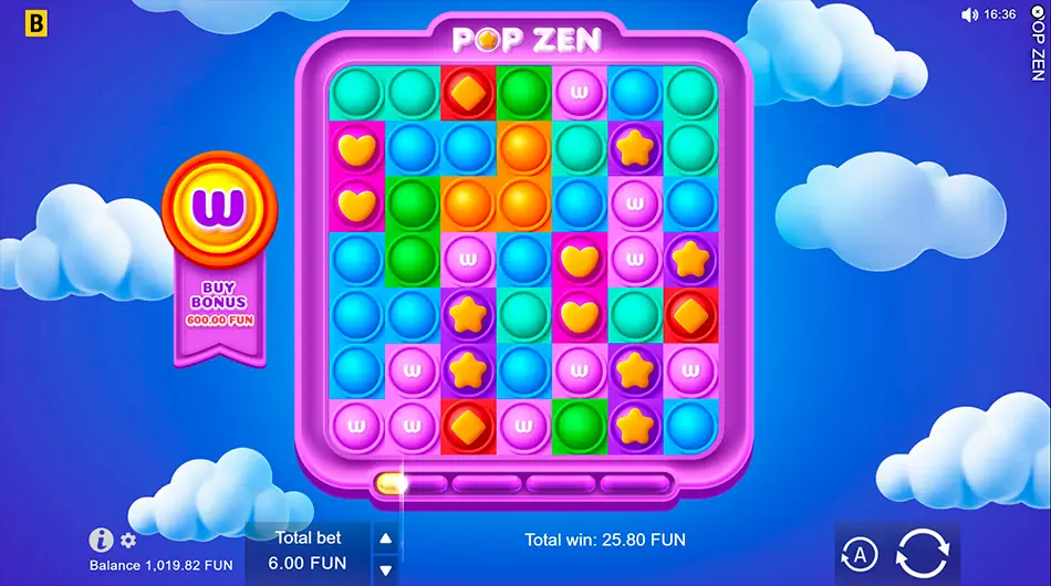 Basic game play in Pop Zen slot by Bgaming